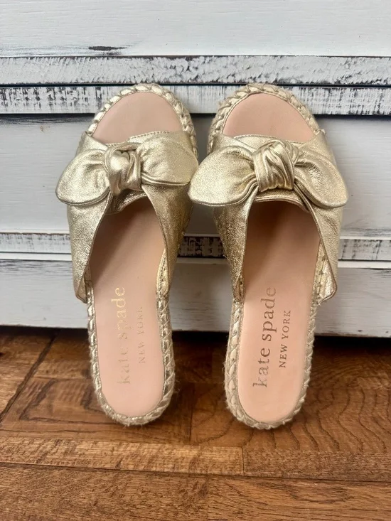 New Kate Spade Saltie Short Espadrille Slide Sandals Gold Women's Size 9 - Picture 1 of 8